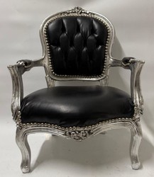 Casa Padrino Baroque Faux Leather Children's Chair in Black / Silver - Baroque Kids Furniture with Armrests, 50 x 70 x 31 cm