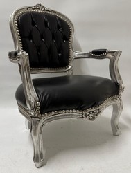 Casa Padrino Baroque Faux Leather Children's Chair in Black / Silver - Baroque Kids Furniture with Armrests, 50 x 70 x 31 cm