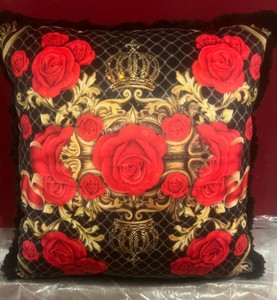 Casa Padrino Harald Glööckler Luxury Decorative Pillow Pompöös Crowns & Roses black / red / gold 45 x 45 cm