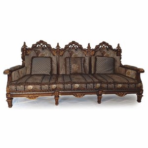 Prunkvolles Luxus Barock Sofa mit Kissen Grau Braun Gold