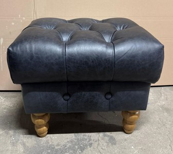 Casa Padrino Luxury Chesterfield Leather Footstool in Vintage Black and Natural Colors, 57 x 50 x 40 cm