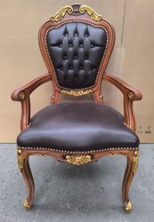 Casa Padrino Sedia da pranzo barocca di lusso con braccioli Nero / Marrone / Oro - 54 x 53 x H. 108 cm