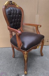 Casa Padrino Sedia da pranzo barocca di lusso con braccioli Nero / Marrone / Oro - 54 x 53 x H. 108 cm