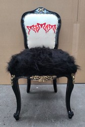 Casa Padrino Chaise de salle à manger baroque de luxe, Noir / Blanc / Rouge / Or, 50 x 60 x 104 cm
