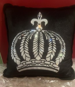 Casa Padrino Luxury Decorative Cushion Pompöös by Harald Glööckler Crown with Rhinestones, Black / Silver, 50 x 50 cm