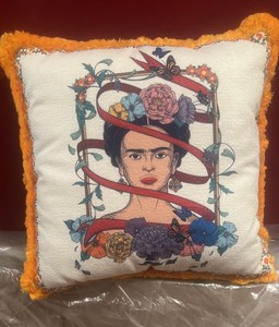 Casa Padrino Luxury Decorative Pillow Frida Kahlo with Rhinestones White / Colorful / Orange 50 x 50 cm