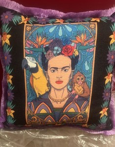 Casa Padrino Luxury Decorative Pillow Frida Kahlo Design with Rhinestones in Black / Colorful / Purple 50 x 50 cm