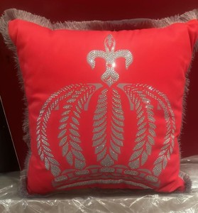 Casa Padrino Luxury Decorative Cushion Pompöös by Harald Glööckler Crown with Rhinestones Red / Silver 50 x 50 cm