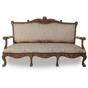 Prunkvolles Luxus Barock Sofa Grau Dunkelbraun Gold