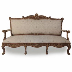 Casa Padrino canapé baroque de luxe gris / marron foncé / or 217 cm - Fabriqué en Italie