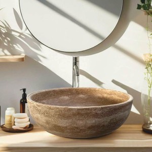 Runde Luxus Travertin Waschbecken Schale Beige