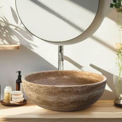 Casa Padrino Vasque de Luxe en Travertin Beige Ø 40 cm - Accessoires de Salle de Bain