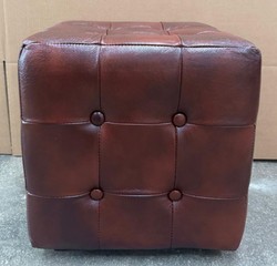 Casa Padrino Luxury Chesterfield Genuine Leather Ottoman in Dark Brown, 40 x 40 x 40 cm