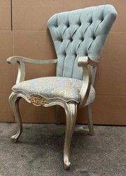 Casa Padrino Silla de Comedor Barroca de Lujo con Reposabrazos en Turquesa / Plata / Oro - 65 x 55 x H. 105 cm