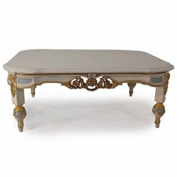 Casa Padrino tavolo da salotto barocco di lusso grigio / azzurro / oro 111 cm - Fatto in Italia