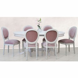 Casa Padrino sedia da pranzo barocco di lusso rosa / bianco / argento A. 98 cm - Mobili barocchi
