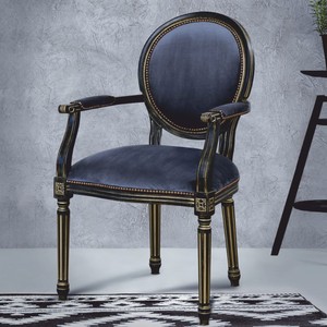 Casa Padrino sedia da pranzo barocco di lusso con braccioli blu / nero / oro - Mobili in stile barocco Casa Padrino sedia da pranzo barocco di lusso con braccioli blu / nero / oro - Mobili in stile barocco