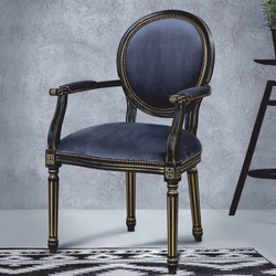 Casa Padrino luxury baroque dining room chair with armrests blue / black / gold - Baroque style furniture Casa Padrino luxury baroque dining room chair with armrests blue / black / gold - Baroque style furniture