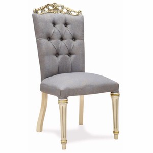 Prunkvoller Luxus Barock Esszimmer Stuhl Grau Creme Gold
