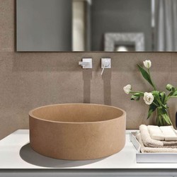 Casa Padrino Vasque de Luxe en Travertin Taupe Ø 42 cm - Accessoires de Salle de Bain