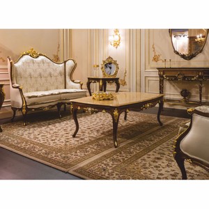 Casa Padrino Luxus Barock Couchtisch Beige / Dunkelbraun / Gold 146 cm - Made in Italy
