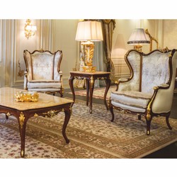 Casa Padrino tavolo da salotto barocco di lusso beige / marrone scuro / oro 146 cm - Fatto in Italia