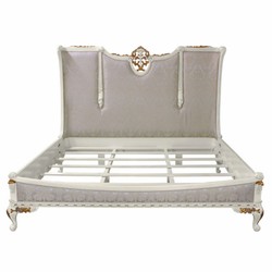 Casa Padrino cama doble barroco de lujo plata / blanco / oro - Muebles de dormitorio de estilo barroco