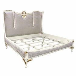Casa Padrino cama doble barroco de lujo plata / blanco / oro - Muebles de dormitorio de estilo barroco