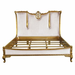 Casa Padrino lit double baroque de luxe blanc / or 200 x 200 cm - Meubles de chambre de style baroque