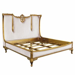 Casa Padrino lit double baroque de luxe blanc / or 200 x 200 cm - Meubles de chambre de style baroque