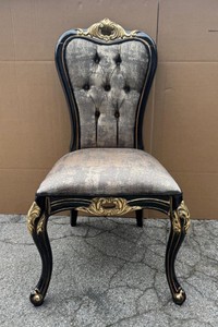 Casa Padrino Luxury Baroque Dining Chair Grey / Black / Gold H. 109 cm - Baroque Furniture