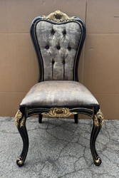 Casa Padrino Luxury Baroque Dining Chair Grey / Black / Gold H. 109 cm - Baroque Furniture