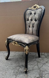 Casa Padrino Luxury Baroque Dining Chair Grey / Black / Gold H. 109 cm - Baroque Furniture