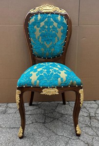 Casa Padrino Luxury Baroque Dining Chair in Blue and Gold, 54 x 53 x 108 cm