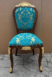 Casa Padrino Silla de Comedor Barroca de Lujo en Azul y Oro, 54 x 53 x 108 cm