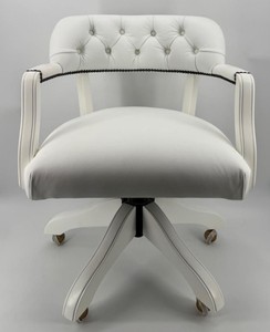 Casa Padrino Luxury Leather Office Chair White 58 x 65 x H. 80-87 cm - Height-Adjustable Desk Chair