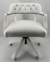 Casa Padrino Silla de Oficina de Lujo en Piel Blanca 58 x 65 x H. 80-87 cm - Silla de Escritorio Ajustable