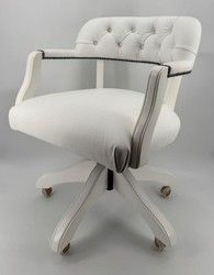 Casa Padrino Silla de Oficina de Lujo en Piel Blanca 58 x 65 x H. 80-87 cm - Silla de Escritorio Ajustable