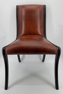 Casa Padrino Luxury Real Leather Dining Chair in Brown / Dark Brown, 50 x 47 x 95 cm