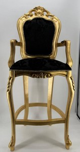 Casa Padrino Luxury Baroque Bar Chair with Armrests Black / Gold - 56 x 151 x 90 cm