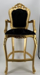 Casa Padrino Silla de Bar Barroca de Lujo con Reposabrazos Negro / Oro - 56 x 151 x 90 cm