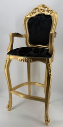 Casa Padrino Silla de Bar Barroca de Lujo con Reposabrazos Negro / Oro - 56 x 151 x 90 cm