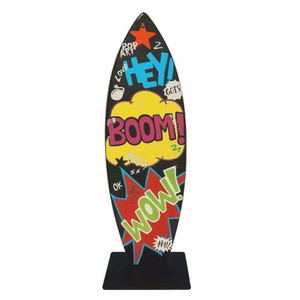 Casa Padrino Decorative Surfboard with Stand Black / Colorful H. 70 cm - Decorative Accessories