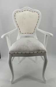 Casa Padrino Luxury Baroque Dining Chair with Armrests in Grey / Cream, Width 60 cm, Depth 47 cm, Height 99 cm