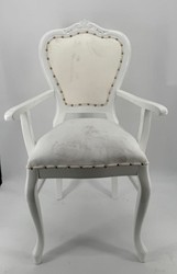 Casa Padrino Luxury Baroque Dining Chair with Armrests in Grey / Cream, Width 60 cm, Depth 47 cm, Height 99 cm