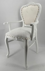 Casa Padrino Luxury Baroque Dining Chair with Armrests in Grey / Cream, Width 60 cm, Depth 47 cm, Height 99 cm