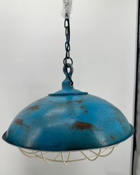 Casa Padrino Industrial Style Pendant Lamp, Antique Blue / White, Ø 45 cm, Metal, E27 Socket