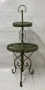 Casa Padrino Estantería para flores Art Nouveau de metal verde antiguo, altura 140 cm, diámetro 60 cm - Elegante decoración de jardín