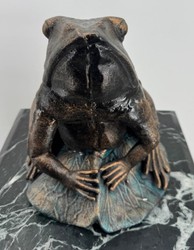 Casa Padrino Figura decorativa rana sobre hoja de hierro fundido bronce / turquesa - 21,8 x 25,5 x H. 24 cm