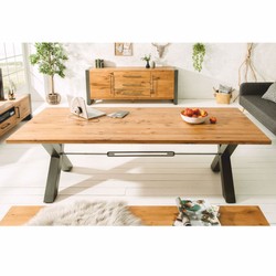 Casa Padrino Mesa de Comedor Natural / Negro 200 cm - Mesa de Cocina Rectangular